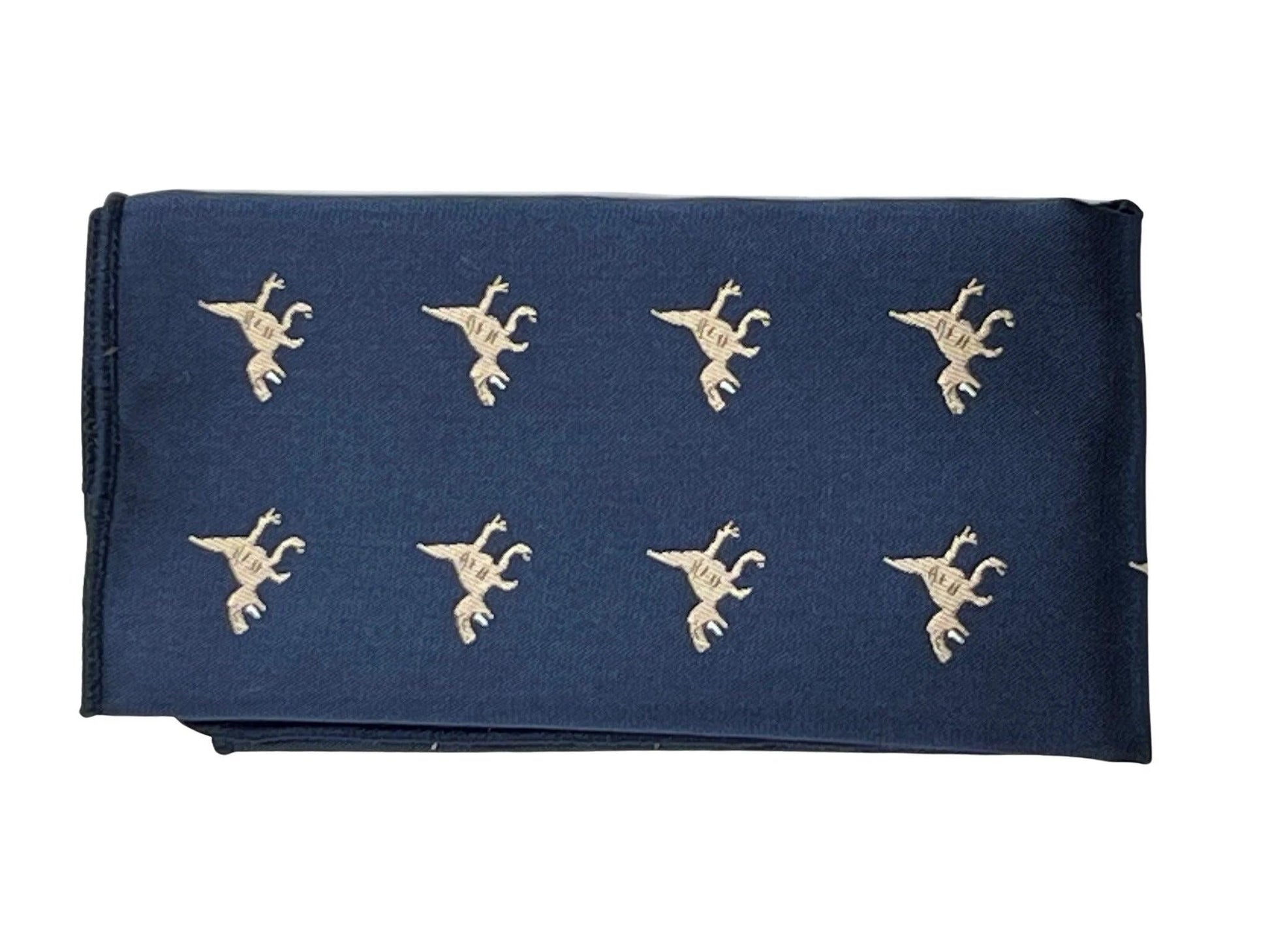 Navy Pocket Square With Embroidered T-Rex Design - Handmade By Frederick Thomas For Timeless Formal Style by Frederick Thomas Handmade Mens Ties