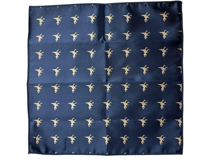 Navy Pocket Square With Embroidered T-Rex Design - Handmade By Frederick Thomas For Timeless Formal Style by Frederick Thomas Handmade Mens Ties
