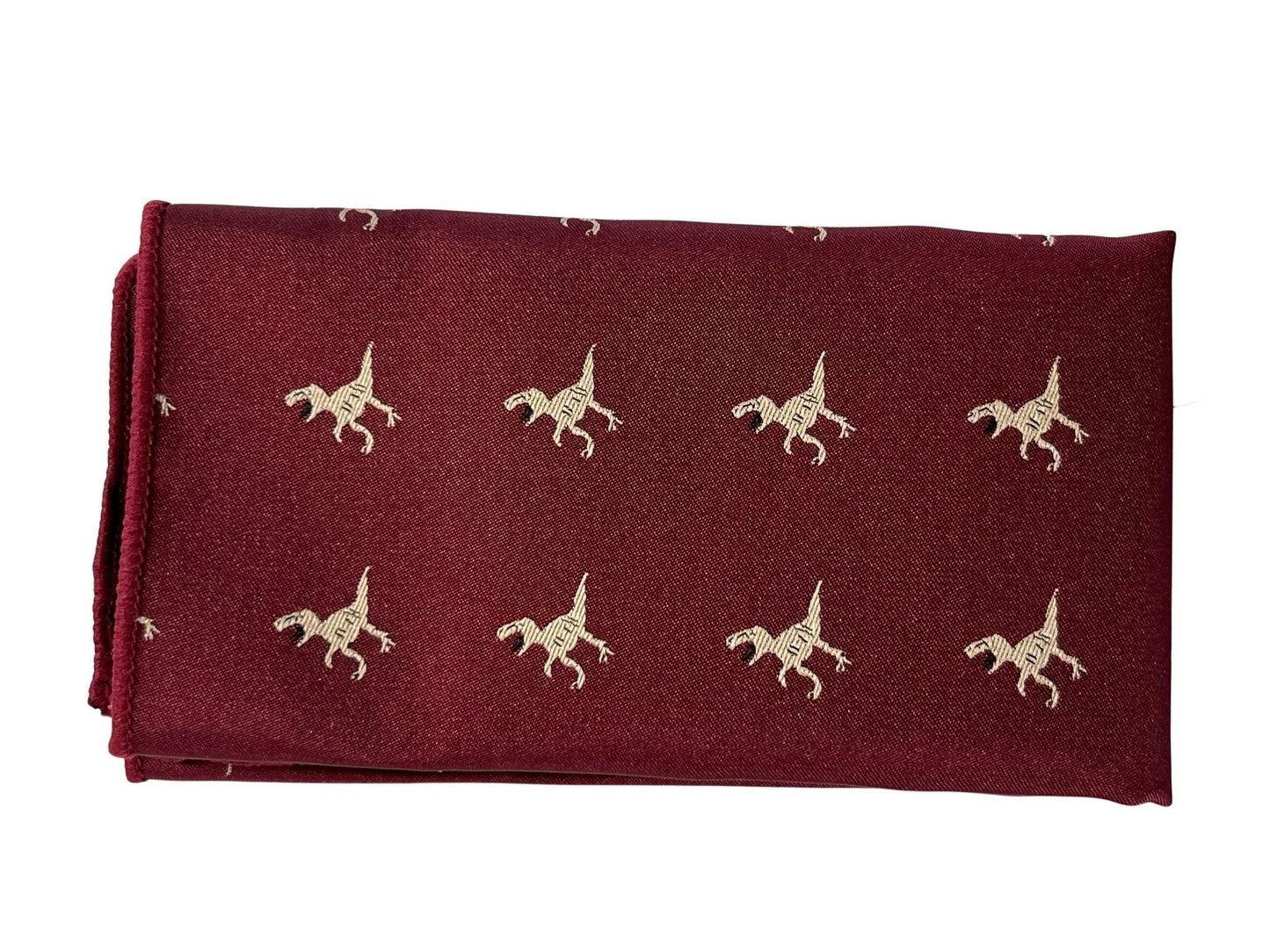 Maroon Pocket Square With Embroidered T-Rex Design - Handcrafted 23cm Square For Elegant Style And Conversation by Frederick Thomas Handmade Mens Ties