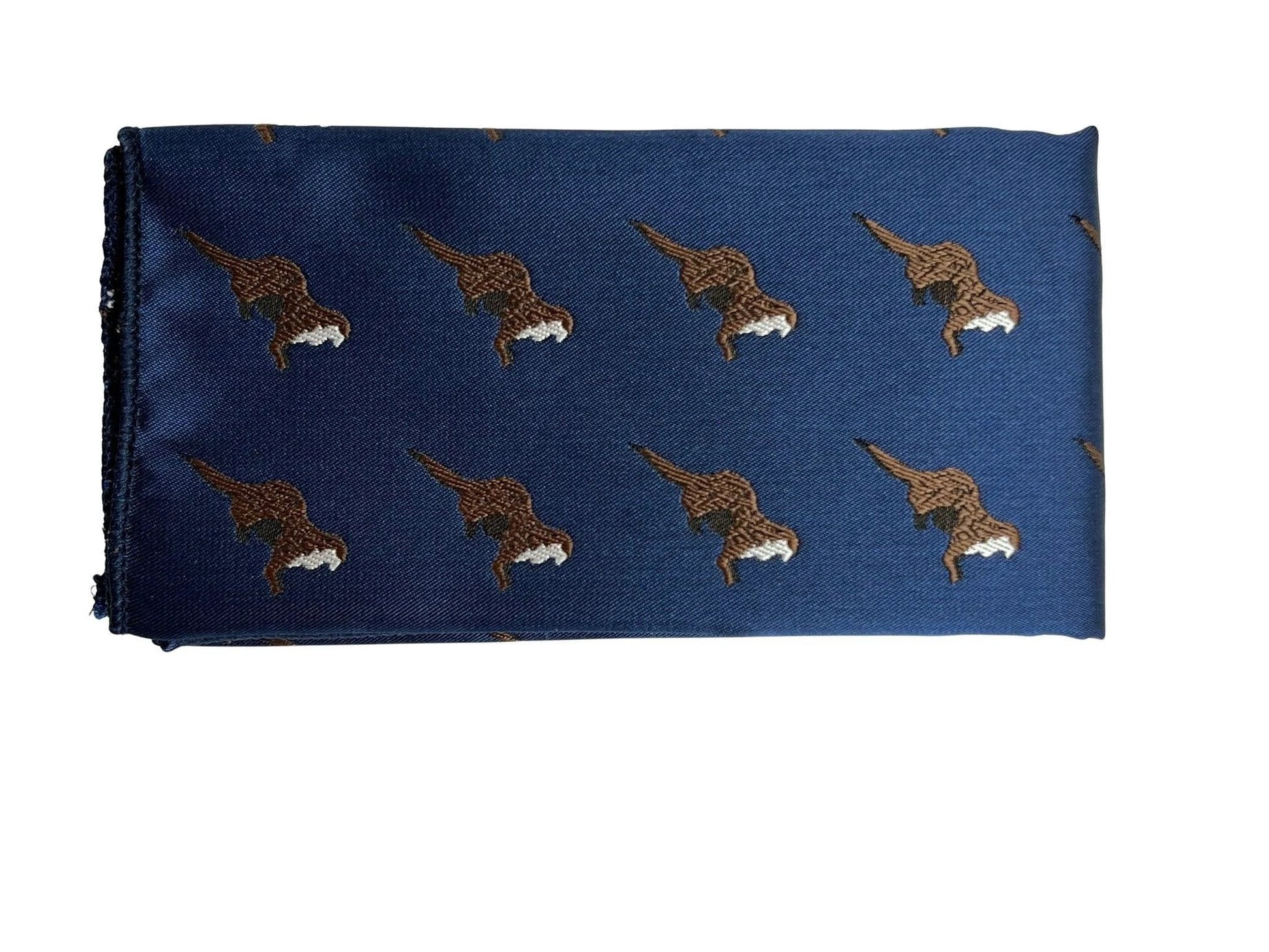 Navy Dark Blue Pocket Square With Embroidered Otter Design - Subtle, Playful Motif For Refined Formalwear by Frederick Thomas Handmade Mens Ties