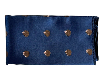 Navy Dark Blue Pocket Square With Embroidered Hedgehog Design - Handcrafted By Frederick Thomas by Frederick Thomas Handmade Mens Ties