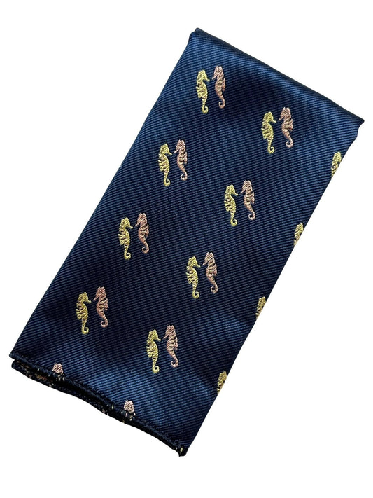 Frederick Thomas Navy Blue Pocket Square - Hand Embroidered Seahorse For Subtle Nautical Style by Frederick Thomas Handmade Mens Ties