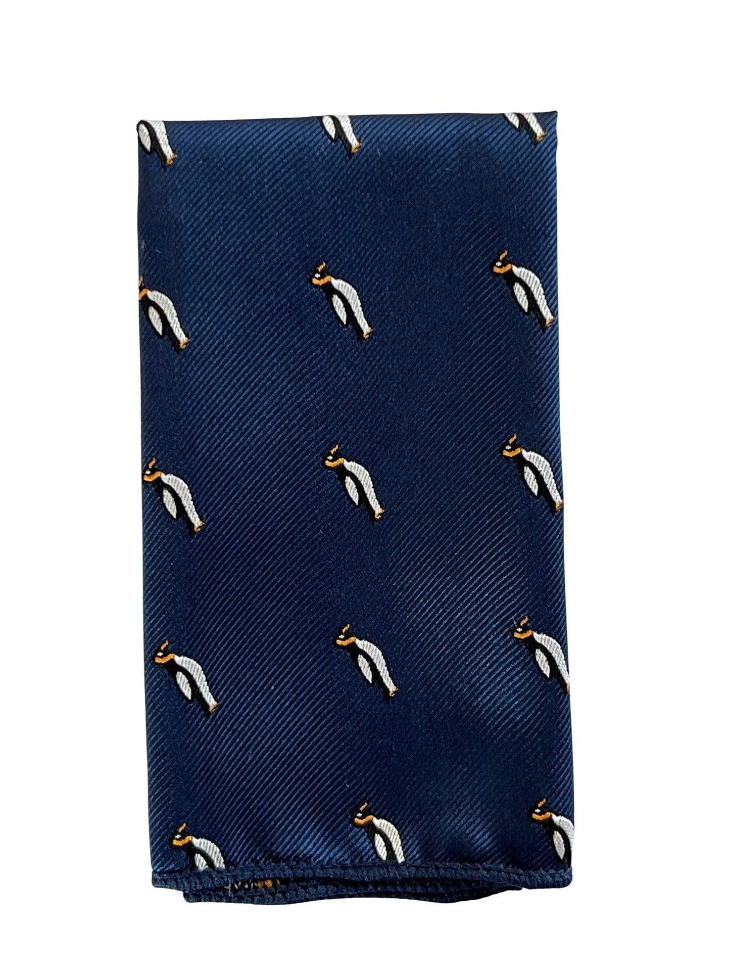 Navy Blue Pocket Square With Embroidered Penguin Design - Handmade By Frederick Thomas For Refined Craft by Frederick Thomas Handmade Mens Ties