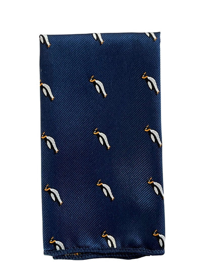 Navy Blue Pocket Square With Embroidered Penguin Design - Handmade By Frederick Thomas For Refined Craft by Frederick Thomas Handmade Mens Ties