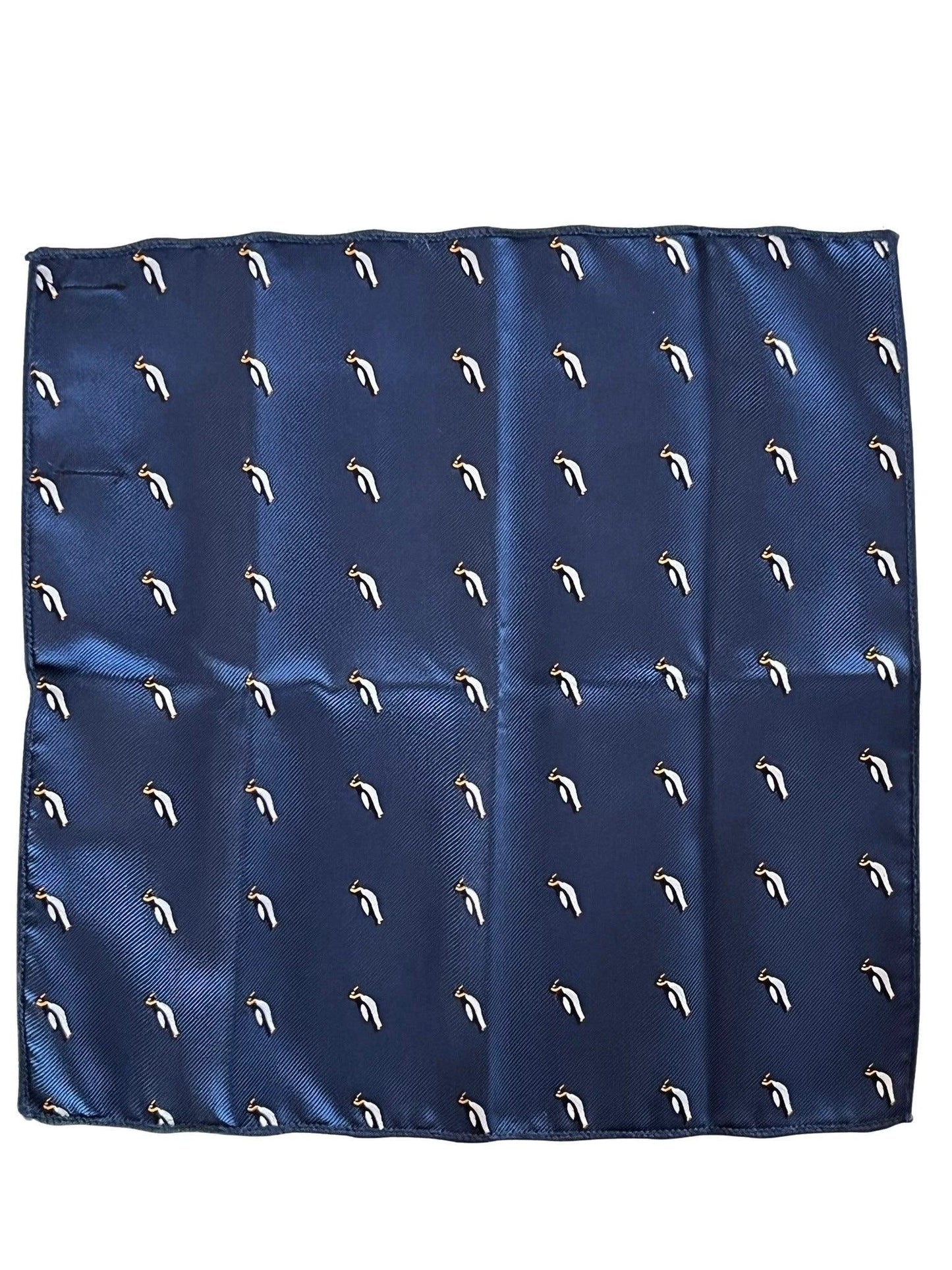 Navy Blue Pocket Square With Embroidered Penguin Design - Handmade By Frederick Thomas For Refined Craft by Frederick Thomas Handmade Mens Ties