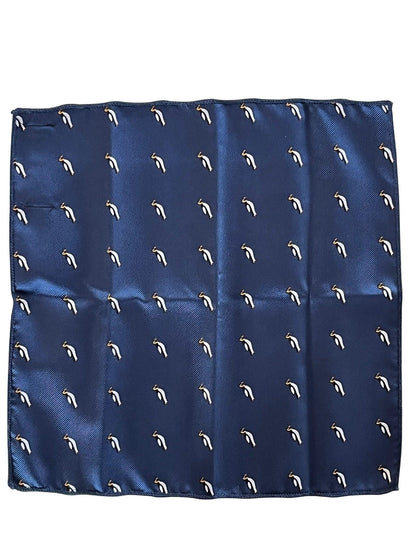 Navy Blue Pocket Square With Embroidered Penguin Design - Handmade By Frederick Thomas For Refined Craft by Frederick Thomas Handmade Mens Ties