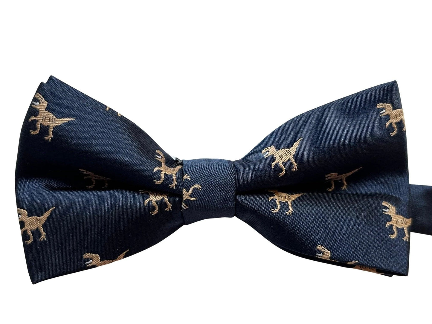 Navy Adult Bow Tie With T-Rex Embroidered Design - Classic Navy Elegance With Playful Dinosaur Motif by Frederick Thomas Handmade Mens Ties