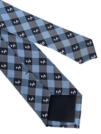 Light Blue and Dark Navy Plaid Gingham Style Tie With Scottie Dog Design - Refined Boardroom Accessory by Frederick Thomas Handmade Mens Ties