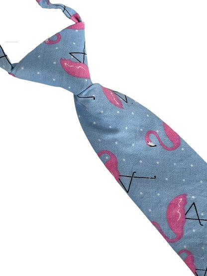 Children's Light Blue Cotton Tie with Pink Flamingo Design by Frederick Thomas Handmade Mens Ties