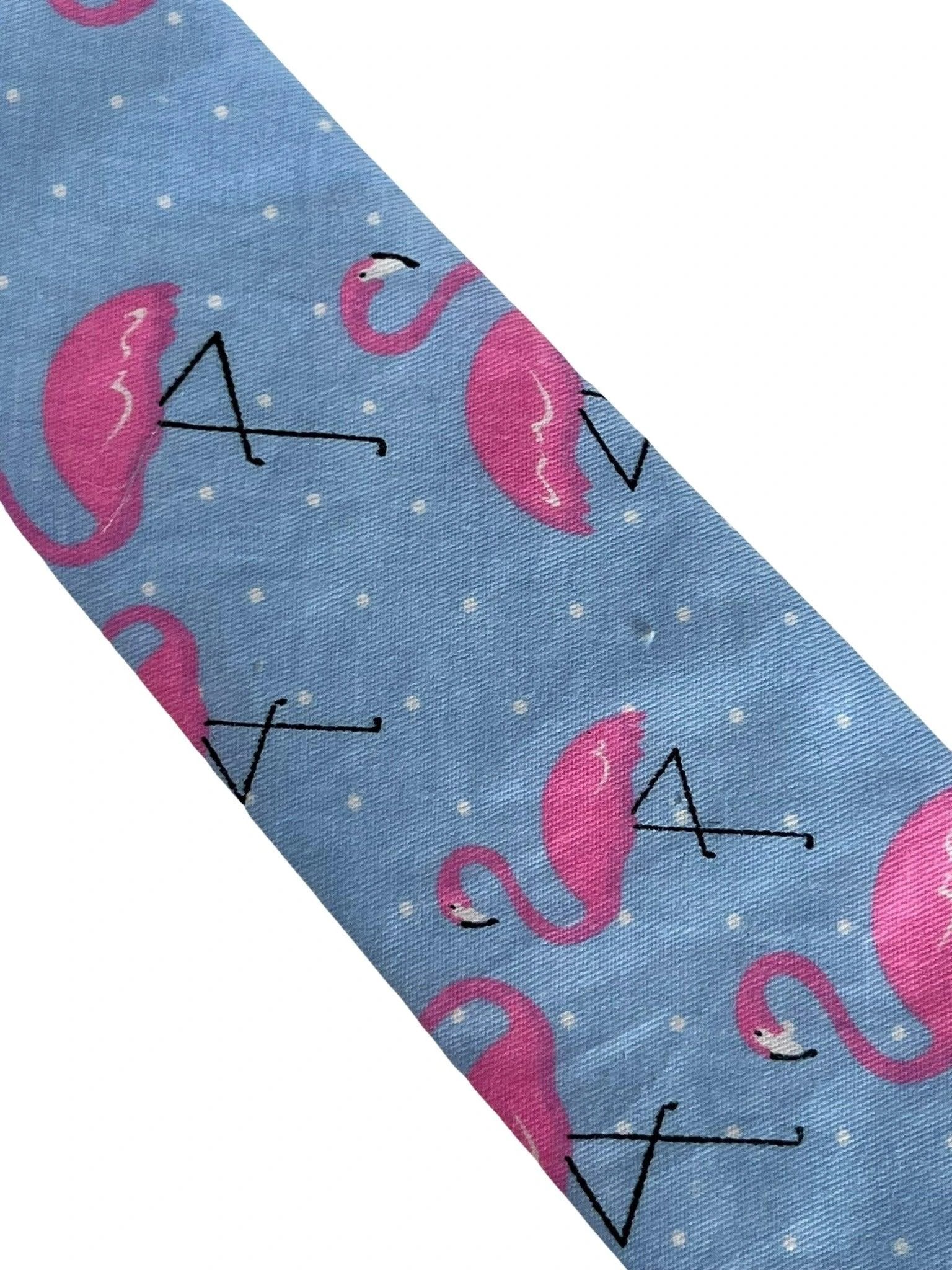 Children's Light Blue Cotton Tie with Pink Flamingo Design by Frederick Thomas Handmade Mens Ties