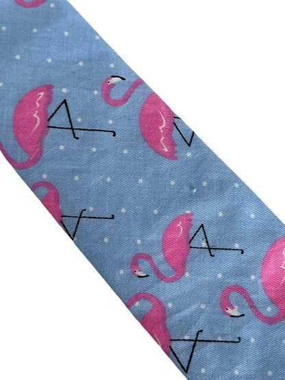 Children's Light Blue Cotton Tie with Pink Flamingo Design by Frederick Thomas Handmade Mens Ties