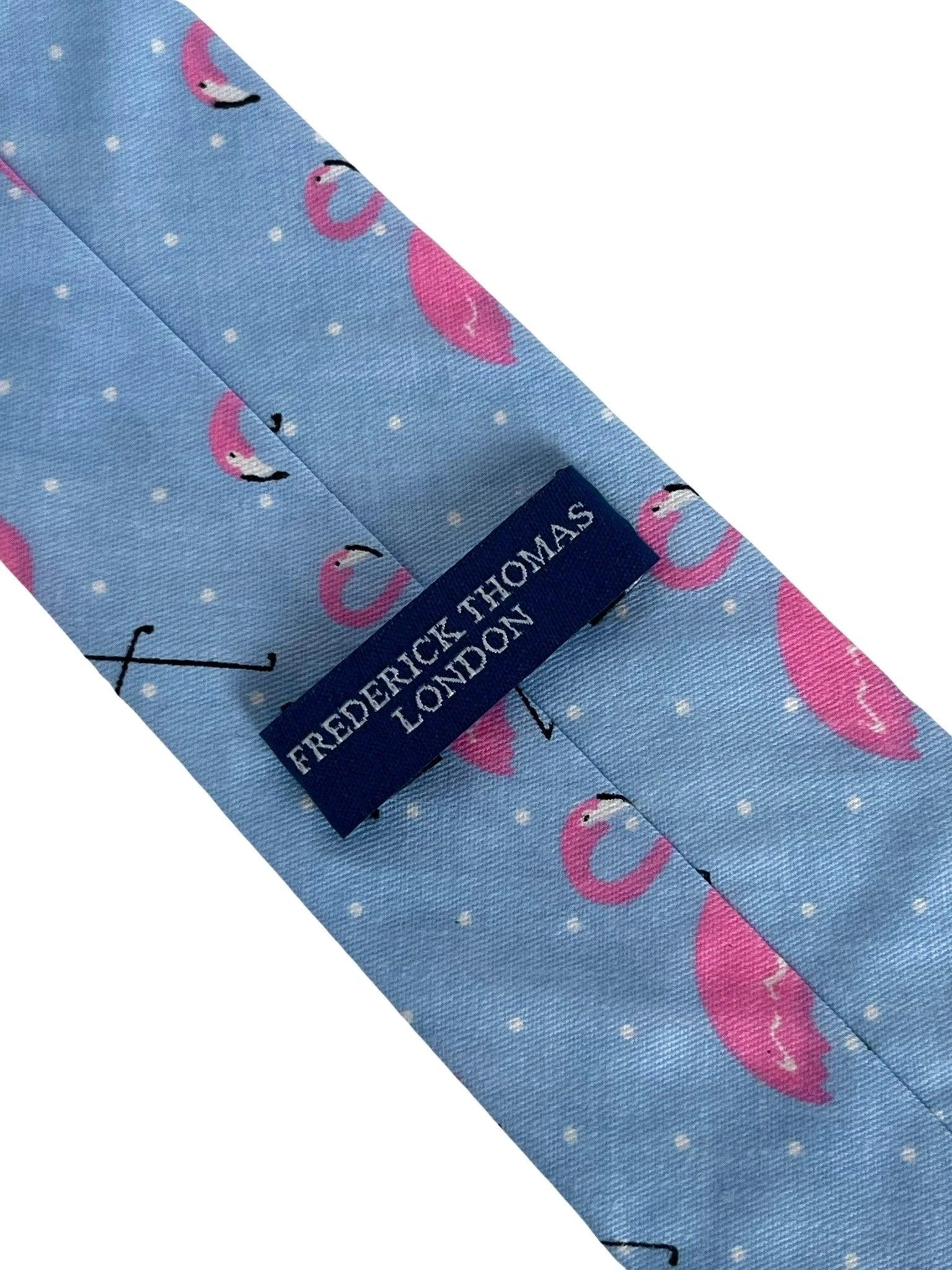 Children's Light Blue Cotton Tie with Pink Flamingo Design by Frederick Thomas Handmade Mens Ties