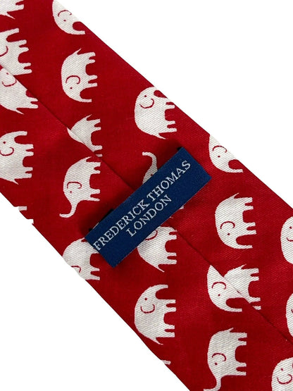 Frederick Thomas Children’s Red Cotton Tie With White Elephant Design - Soft Comfort And Colourful Flair For Formal Wear by Frederick Thomas Handmade Mens Ties