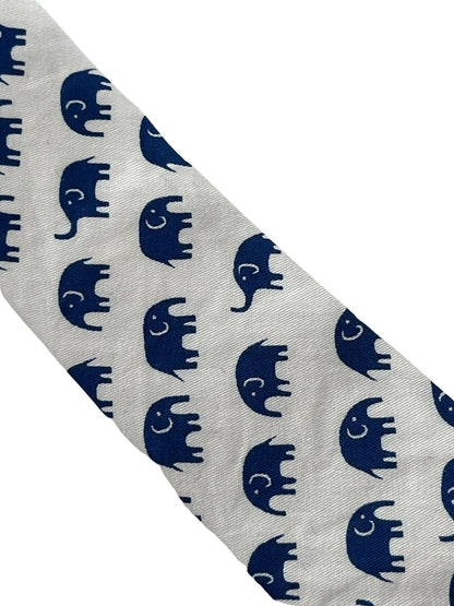 Frederick Thomas Children's Ivory White Cream Cotton Tie - Charming Dark Blue Elephant Motif For Special Occasions by Frederick Thomas Handmade Mens Ties