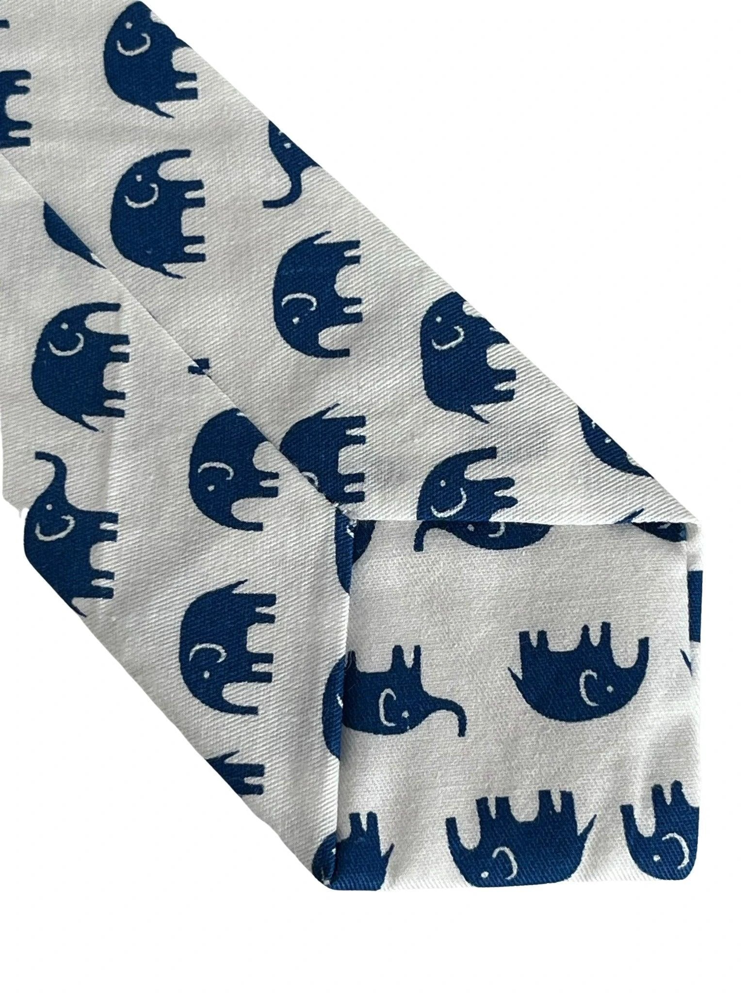 Frederick Thomas Children's Ivory White Cream Cotton Tie - Charming Dark Blue Elephant Motif For Special Occasions by Frederick Thomas Handmade Mens Ties