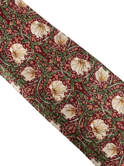 Dark Red Maroon Tie with William Morris Pimpernel Floral Design by Frederick Thomas Handmade Mens Ties