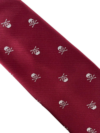 Dark Red Maroon Skull And Crossbones Tie By Frederick Thomas - Handcrafted Luxury For Statement Makers by Frederick Thomas Handmade Mens Ties