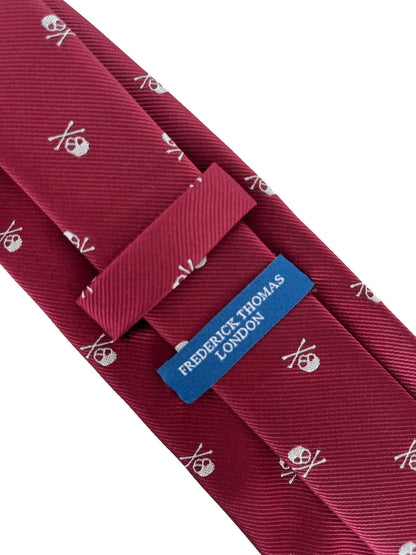 Dark Red Maroon Skull And Crossbones Tie By Frederick Thomas - Handcrafted Luxury For Statement Makers by Frederick Thomas Handmade Mens Ties