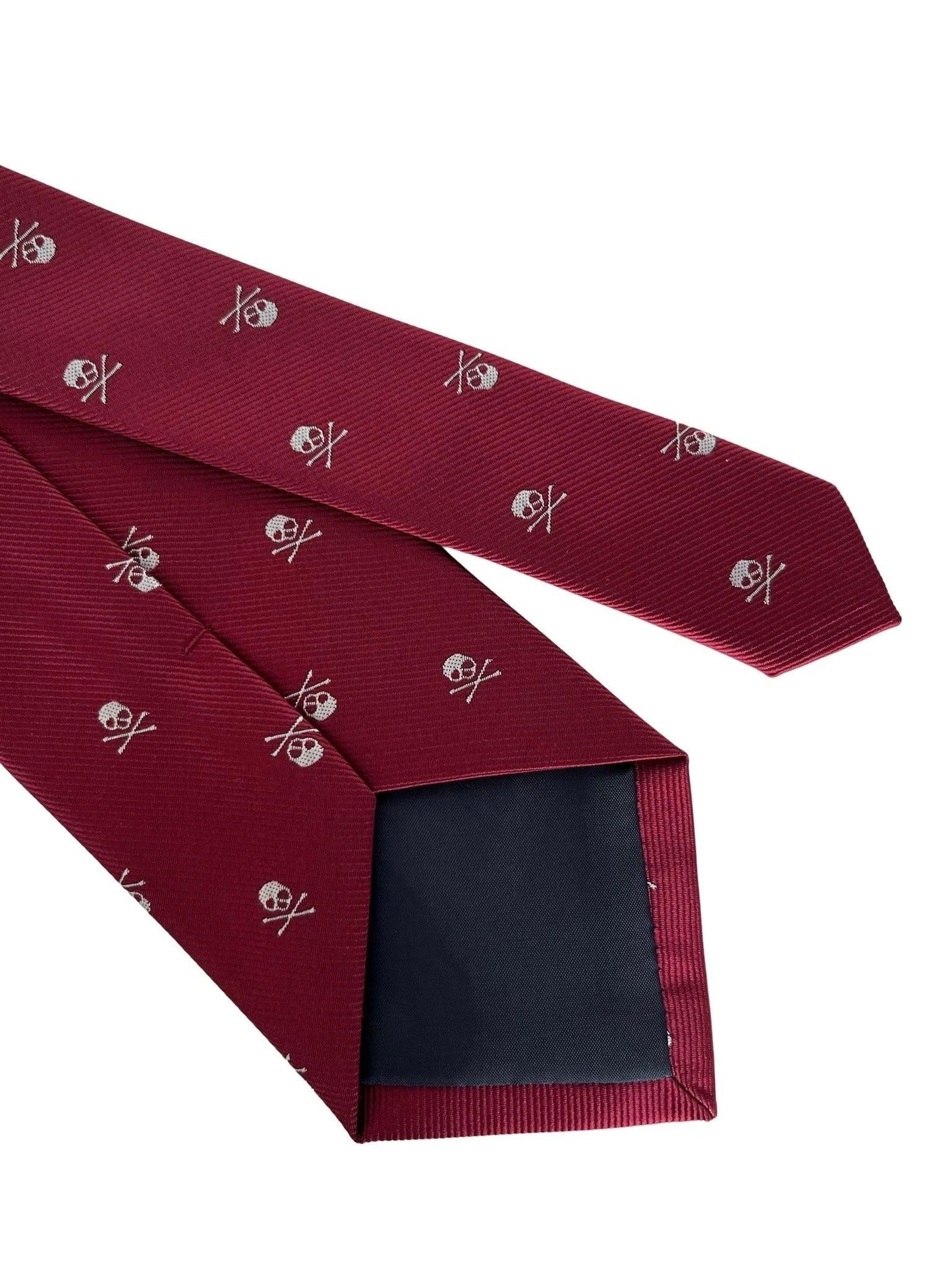 Dark Red Maroon Skull And Crossbones Tie By Frederick Thomas - Handcrafted Luxury For Statement Makers by Frederick Thomas Handmade Mens Ties