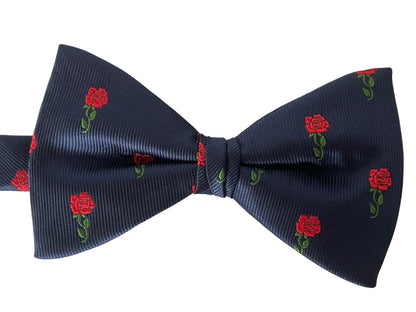 Navy Dark Blue Adult Bow Tie With English Red Rose Rugby Design - Handcrafted British Style by Frederick Thomas Handmade Mens Ties