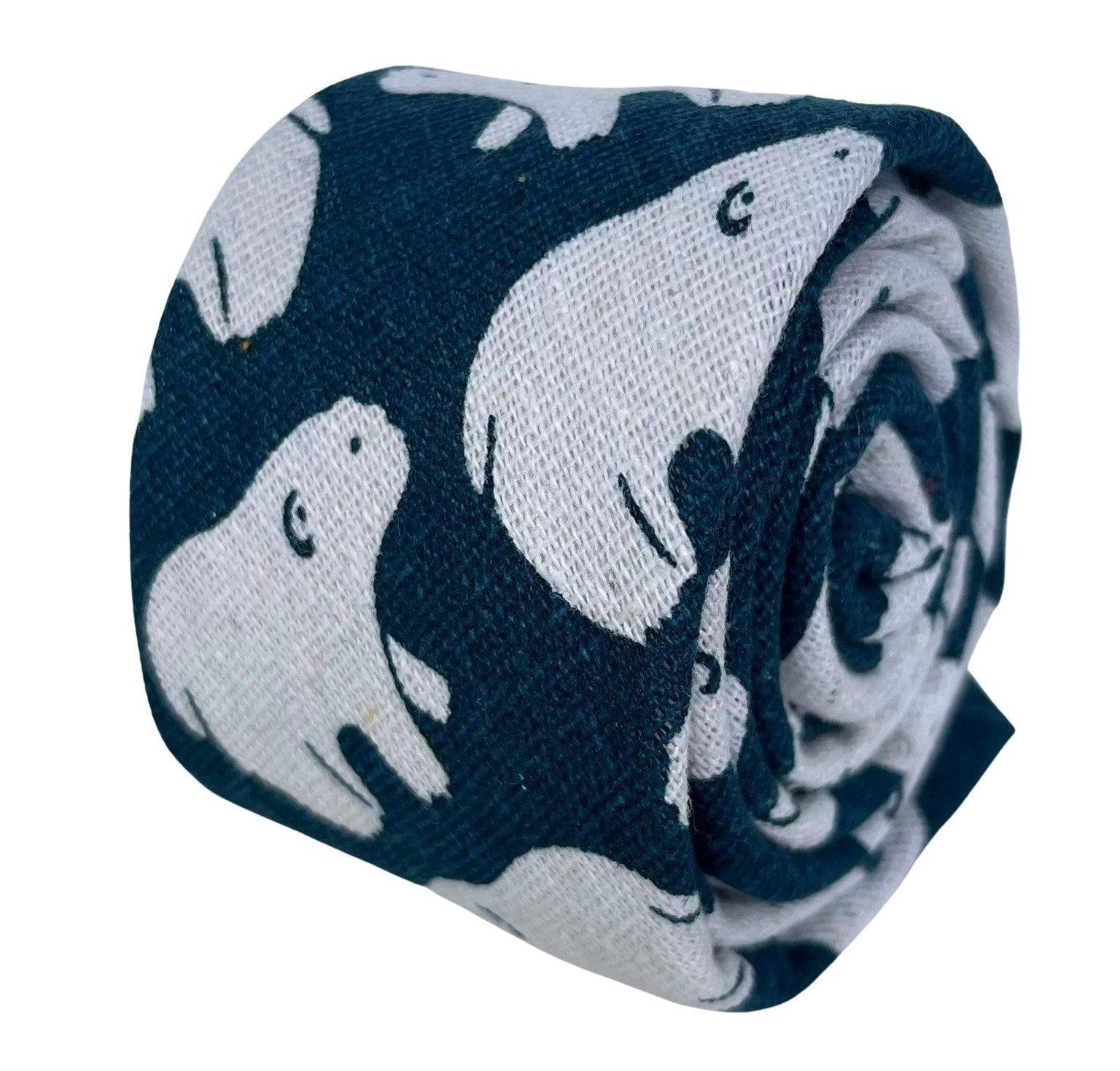 Dark Teal Cotton Tie With White Polar Bear Print - Refined Everyday Professional Accessory With A Whimsical Twist by Frederick Thomas Handmade Mens Ties