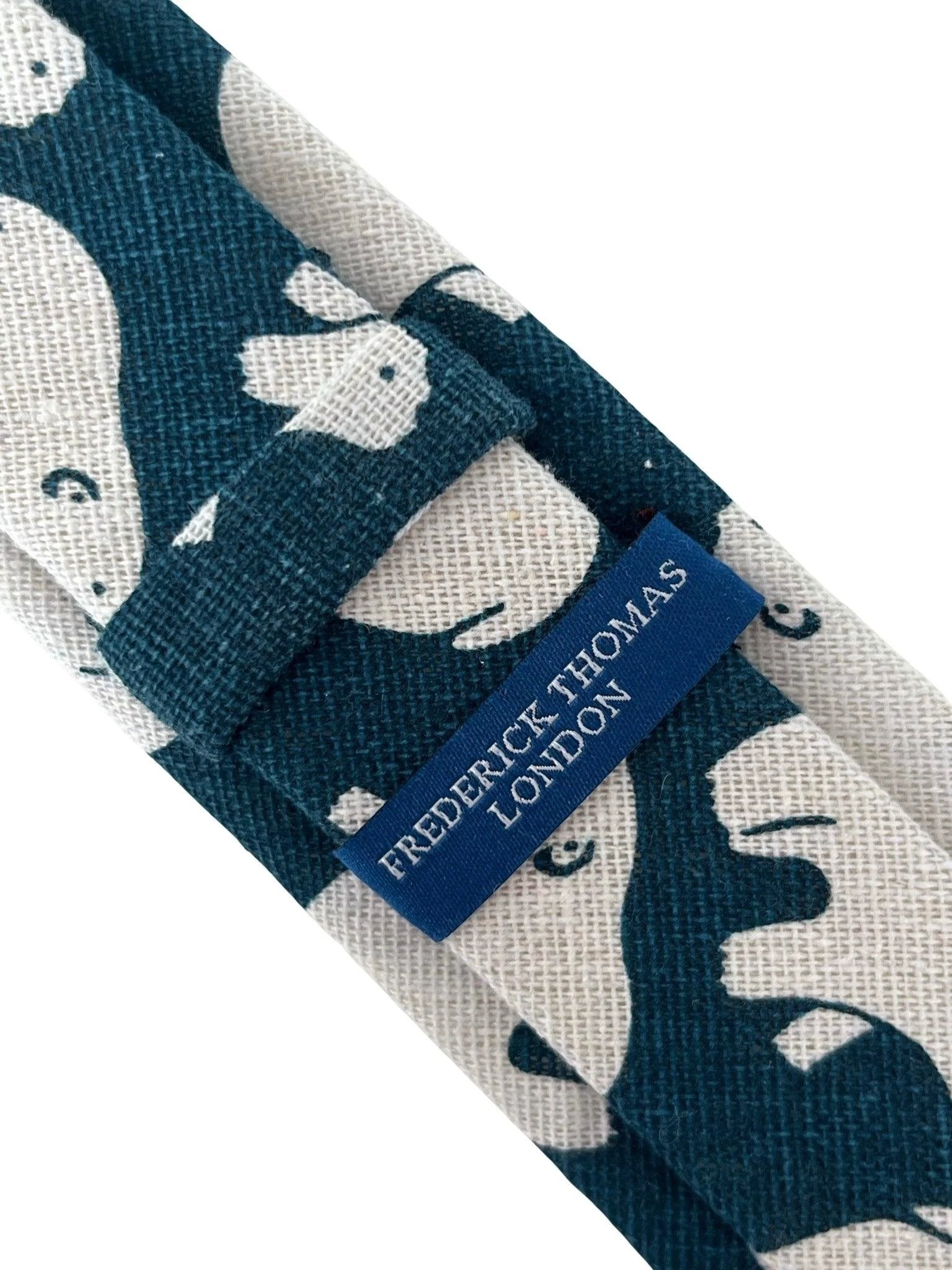 Dark Teal Cotton Tie With White Polar Bear Print - Refined Everyday Professional Accessory With A Whimsical Twist by Frederick Thomas Handmade Mens Ties
