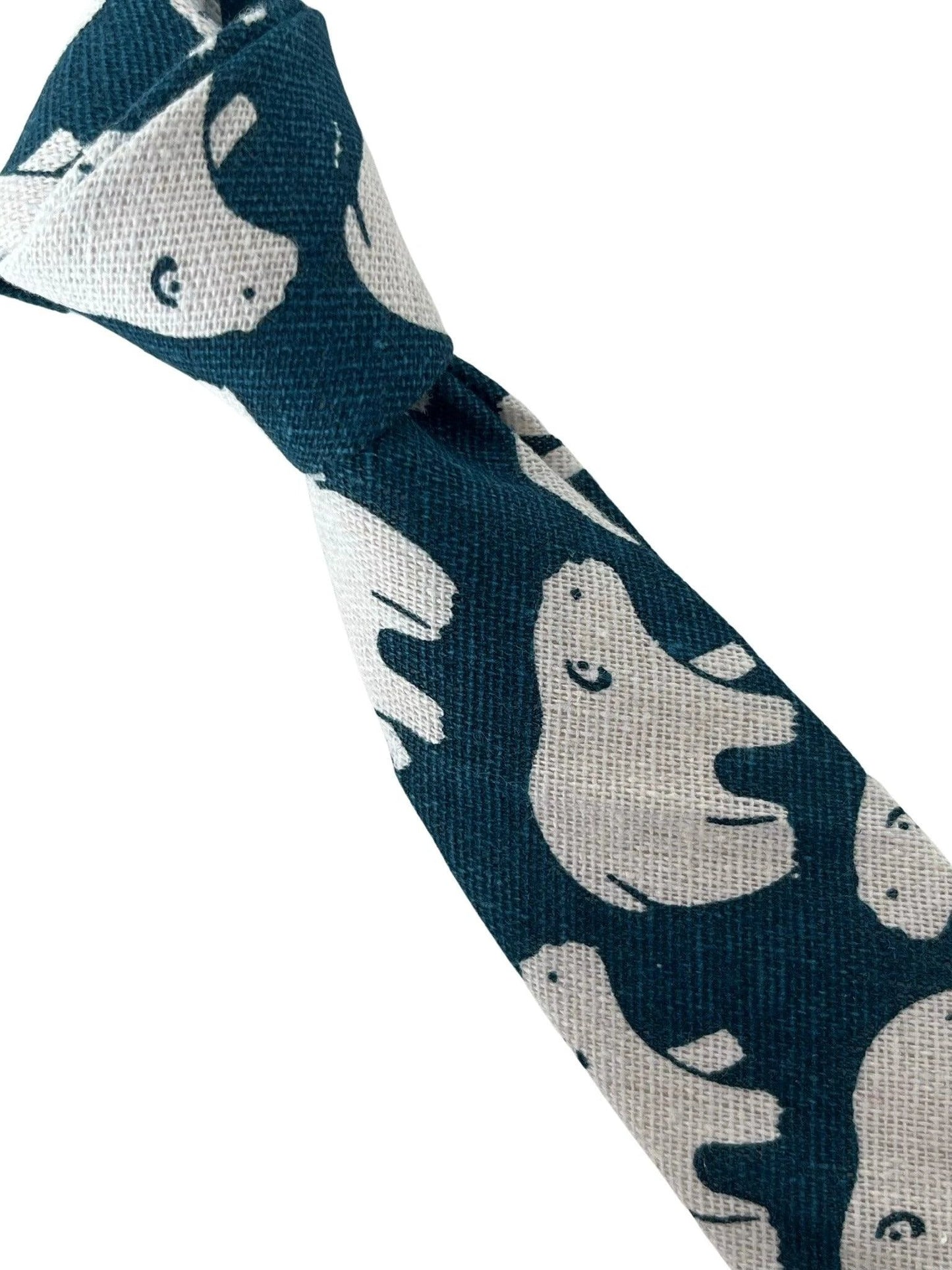 Dark Teal Cotton Tie With White Polar Bear Print - Refined Everyday Professional Accessory With A Whimsical Twist by Frederick Thomas Handmade Mens Ties
