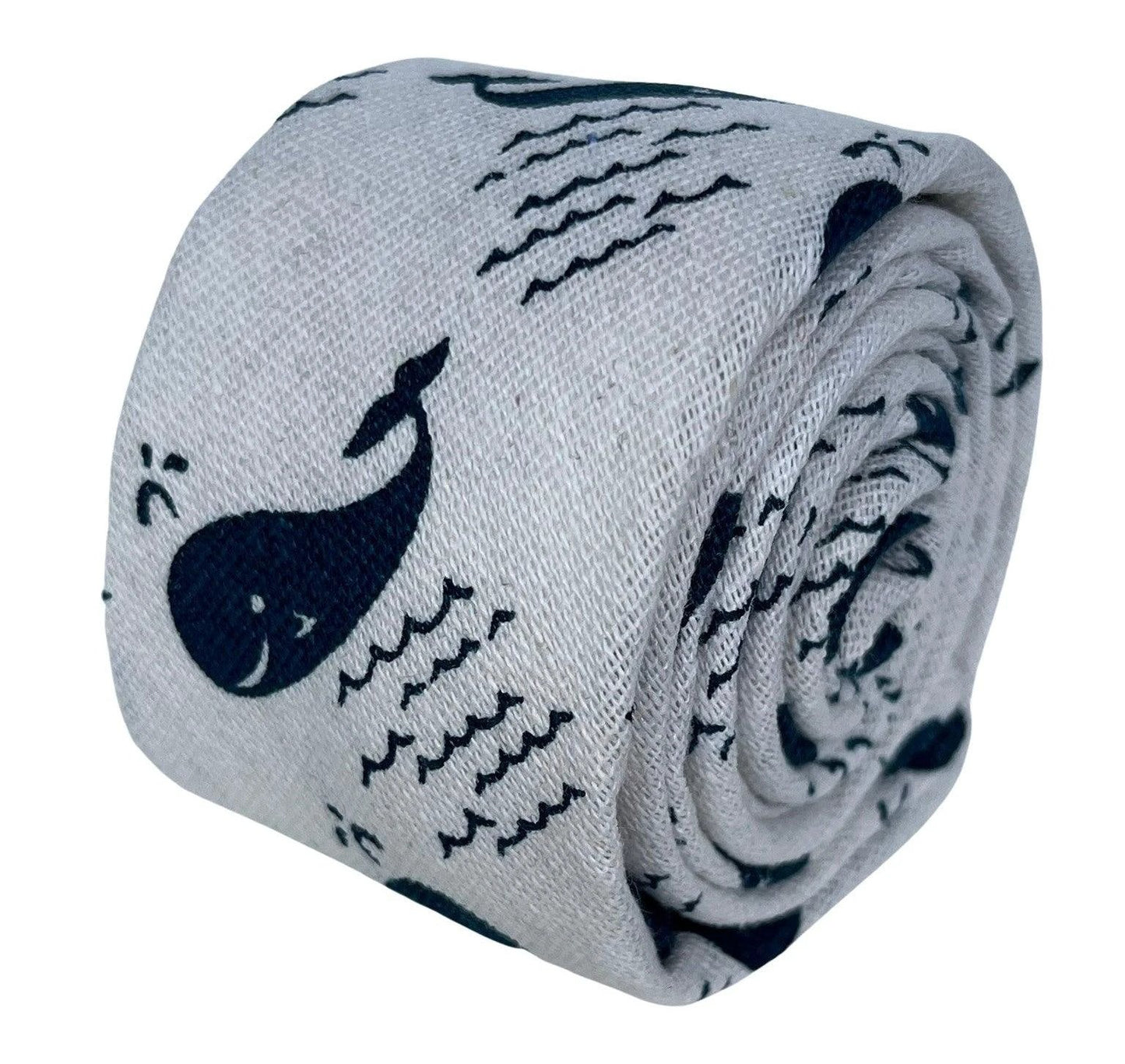 Ivory Cream Cotton Tie With Blue Whale Nautical Design - Handmade By Frederick Thomas For Professional Wardrobe by Frederick Thomas Handmade Mens Ties