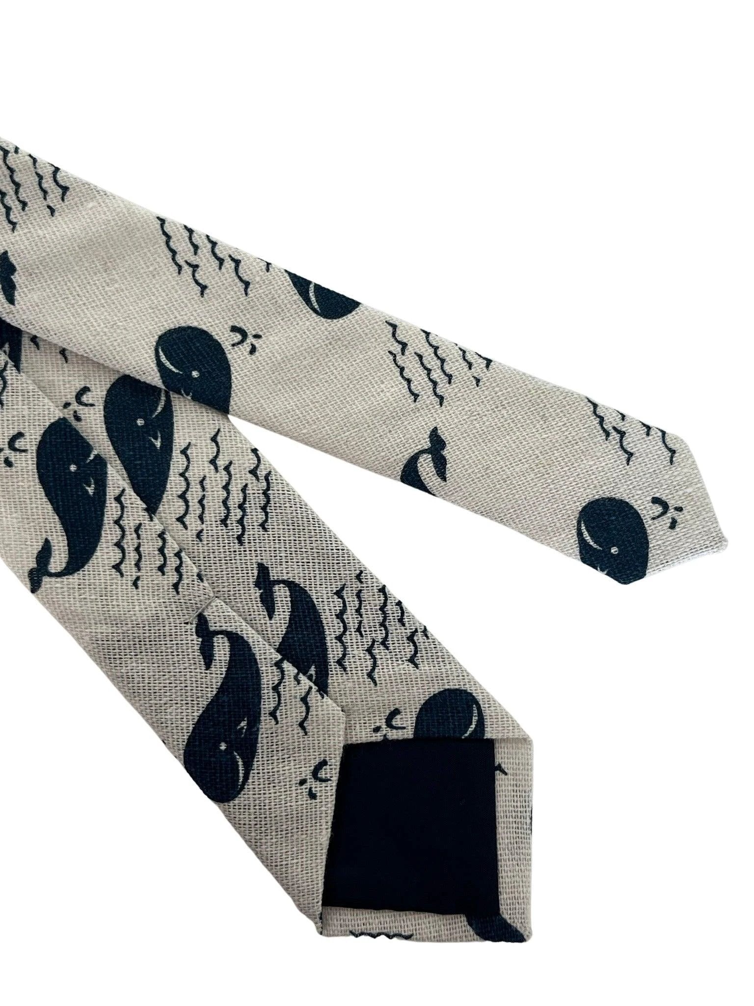 Ivory Cream Cotton Tie With Blue Whale Nautical Design - Handmade By Frederick Thomas For Professional Wardrobe by Frederick Thomas Handmade Mens Ties