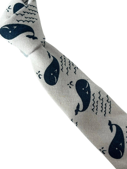 Ivory Cream Cotton Tie With Blue Whale Nautical Design - Handmade By Frederick Thomas For Professional Wardrobe by Frederick Thomas Handmade Mens Ties