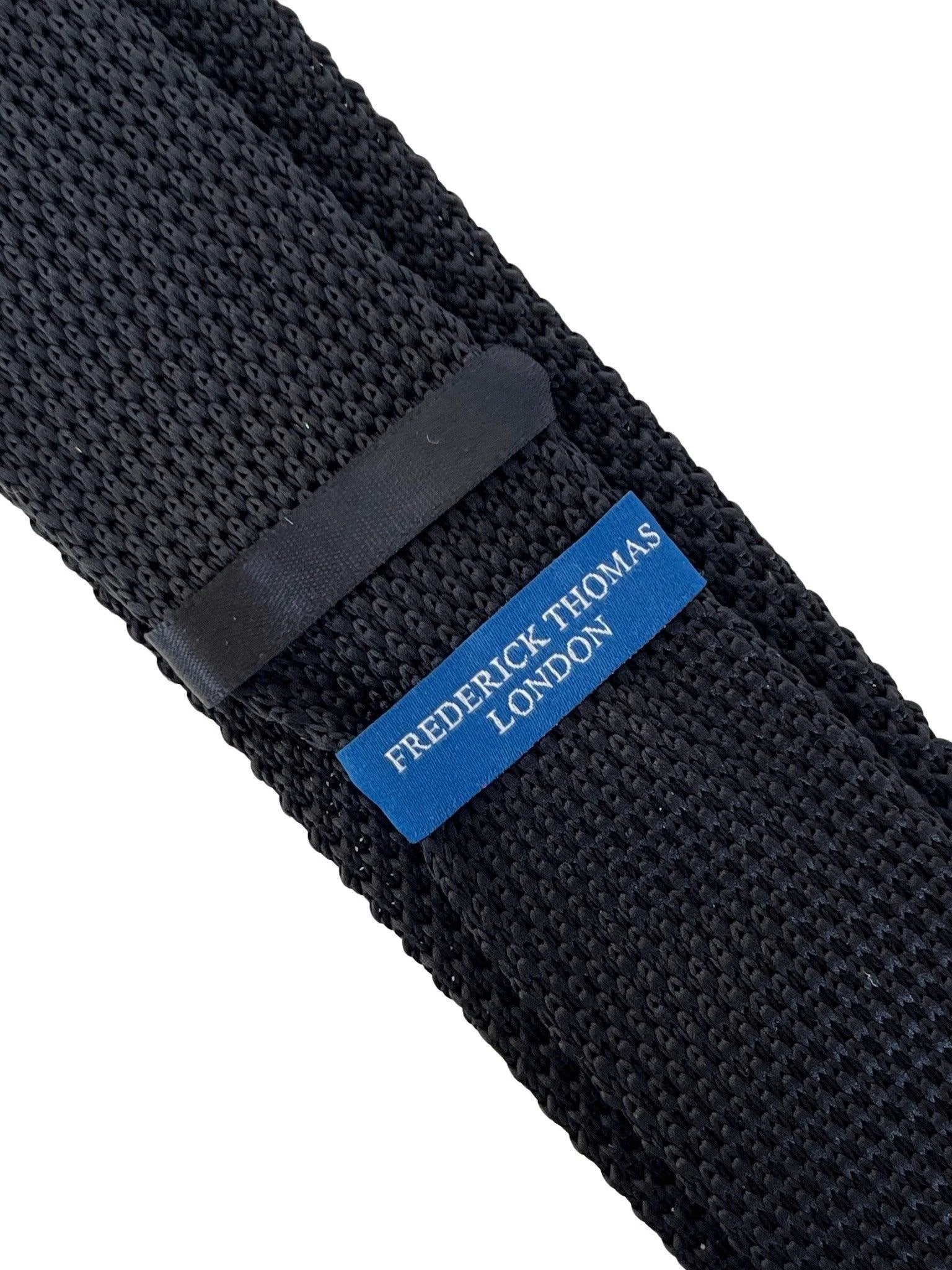 Black Knitted Tie With White Elephant Embroidered Design - Handcrafted Statement Accessory For A Refined Wardrobe by Frederick Thomas Handmade Mens Ties