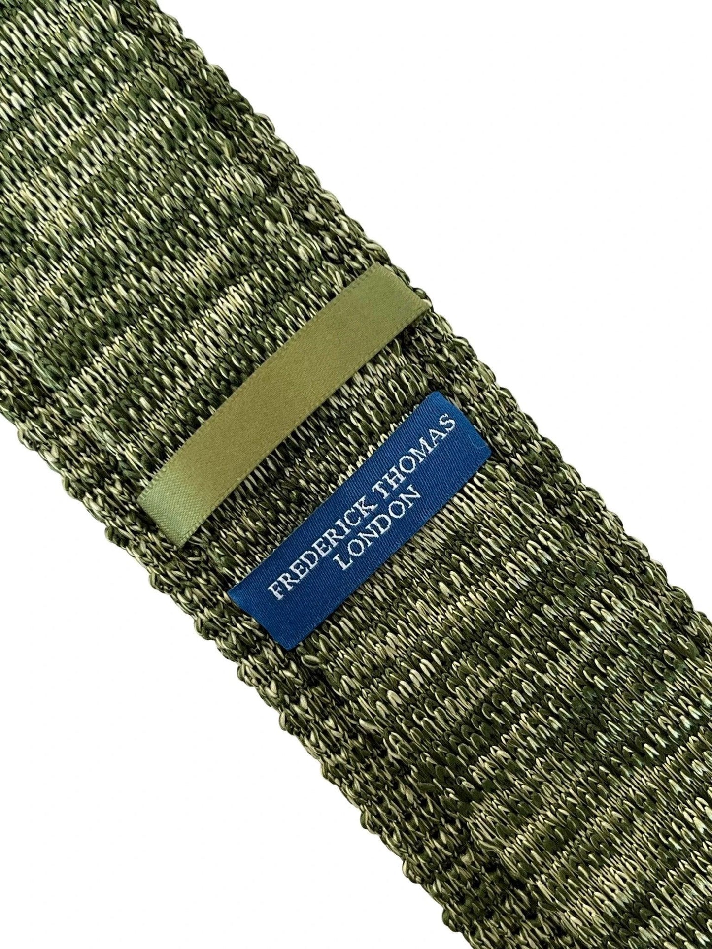 Frederick Thomas Knitted Tie - Refined Khaki Olive Army Green With White Speckles For Contemporary Luxe Look by Frederick Thomas Handmade Mens Ties