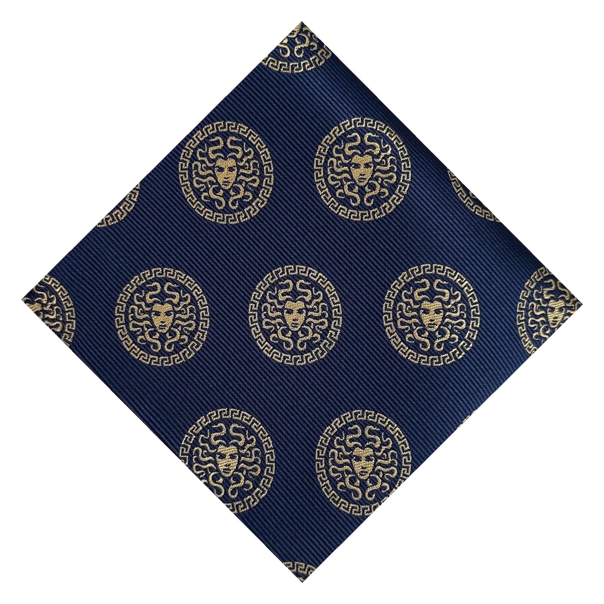 Medusa Pocket Square Blue & Gold by OFL Ties
