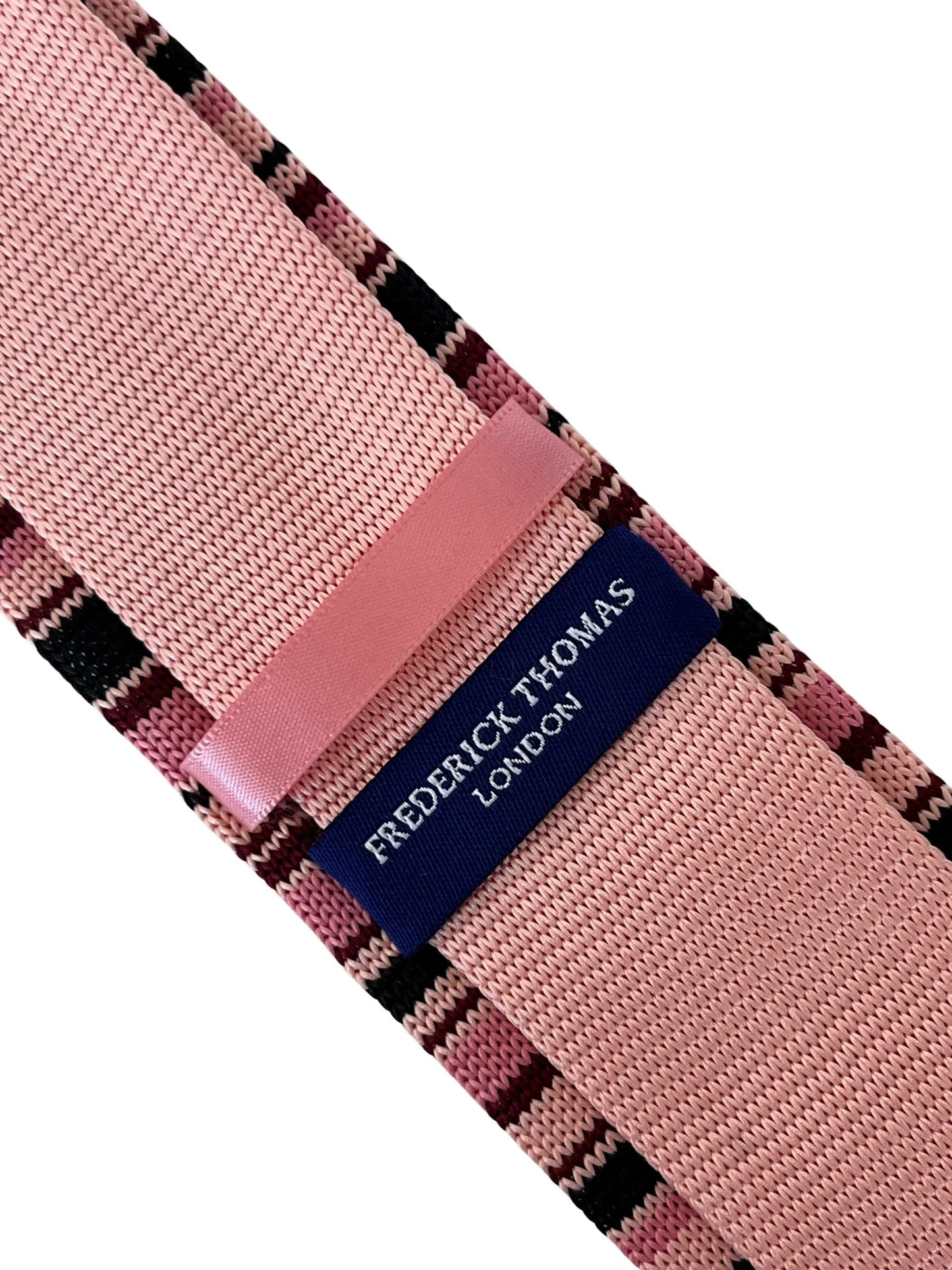 Light Baby Pink and Navy Blue Striped Fine Knitted Tie by Frederick Thomas Handmade Mens Ties