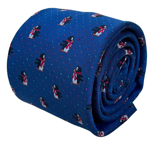 Frederick Thomas Navy Blue Penguin Tie With Glitter Dots Festive Pattern by Frederick Thomas Handmade Mens Ties