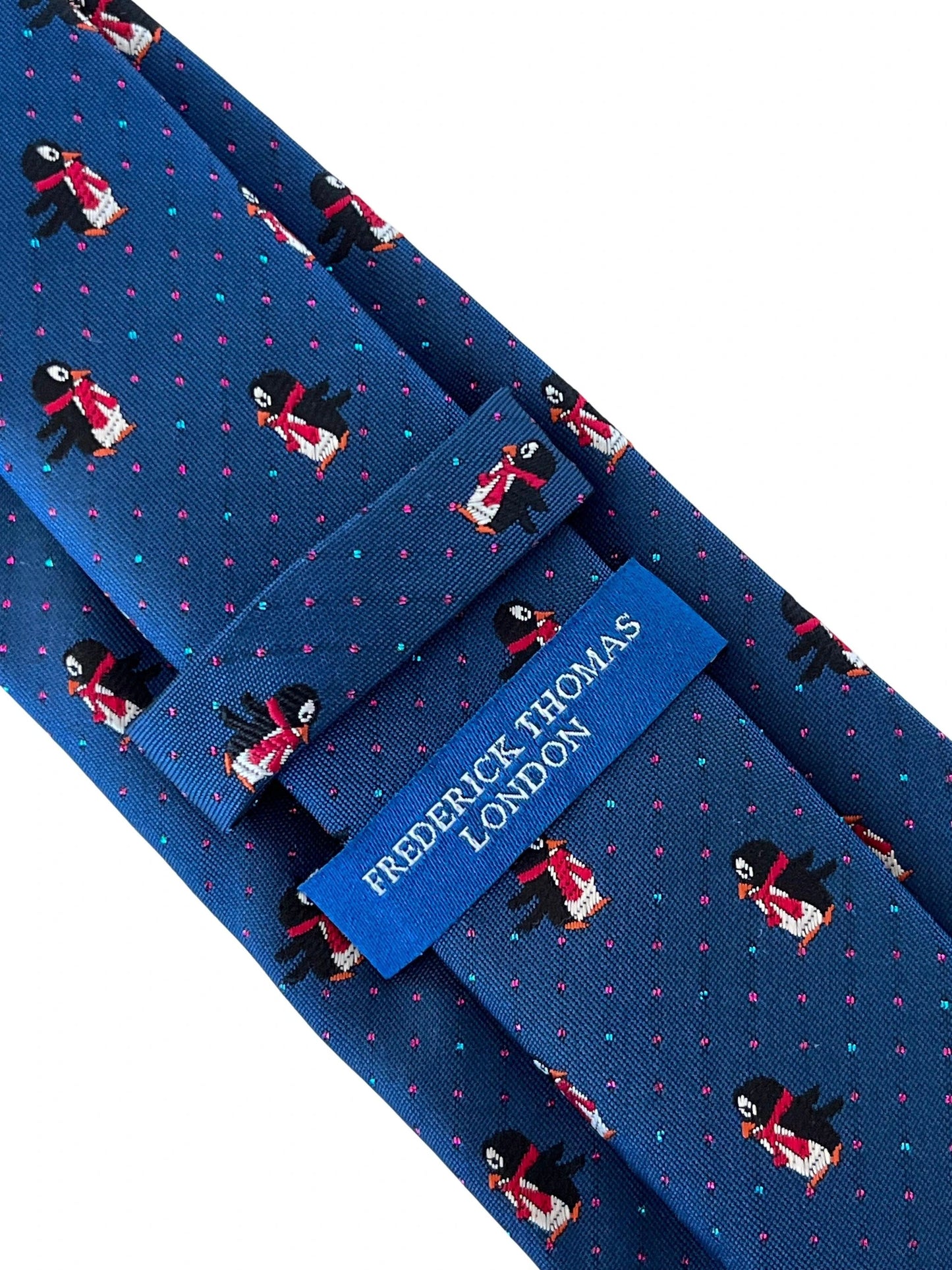 Frederick Thomas Navy Blue Penguin Tie With Glitter Dots Festive Pattern by Frederick Thomas Handmade Mens Ties