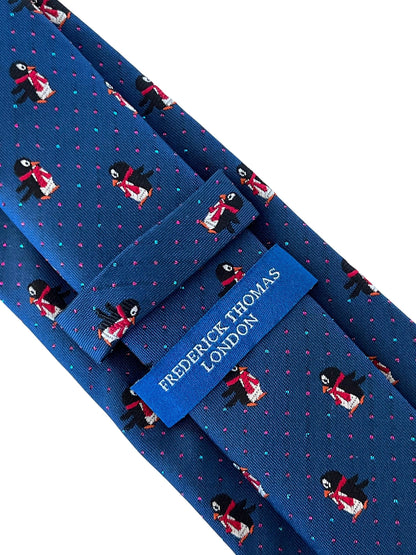 Frederick Thomas Navy Blue Penguin Tie With Glitter Dots Festive Pattern by Frederick Thomas Handmade Mens Ties