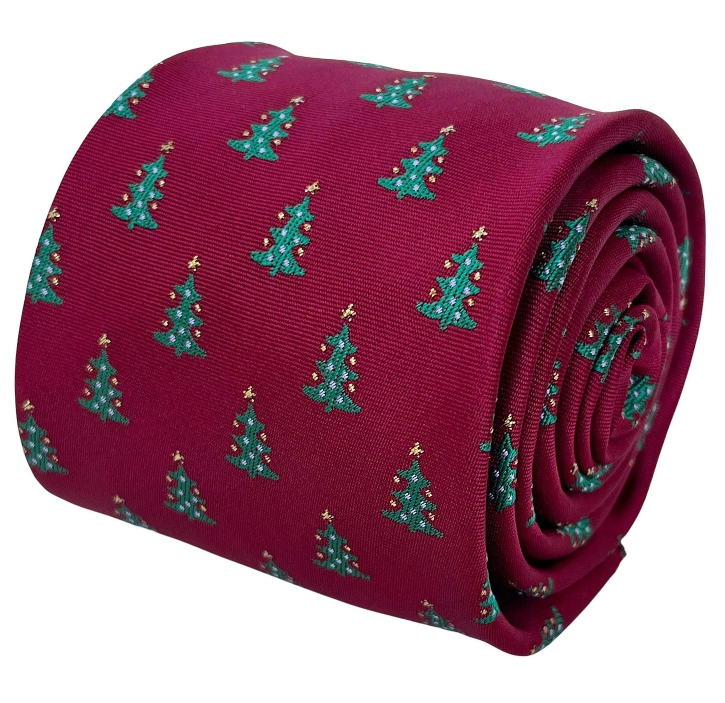 Maroon Burgundy Dark Red Tie with Festive Christmas Tree Design by Frederick Thomas Handmade Mens Ties