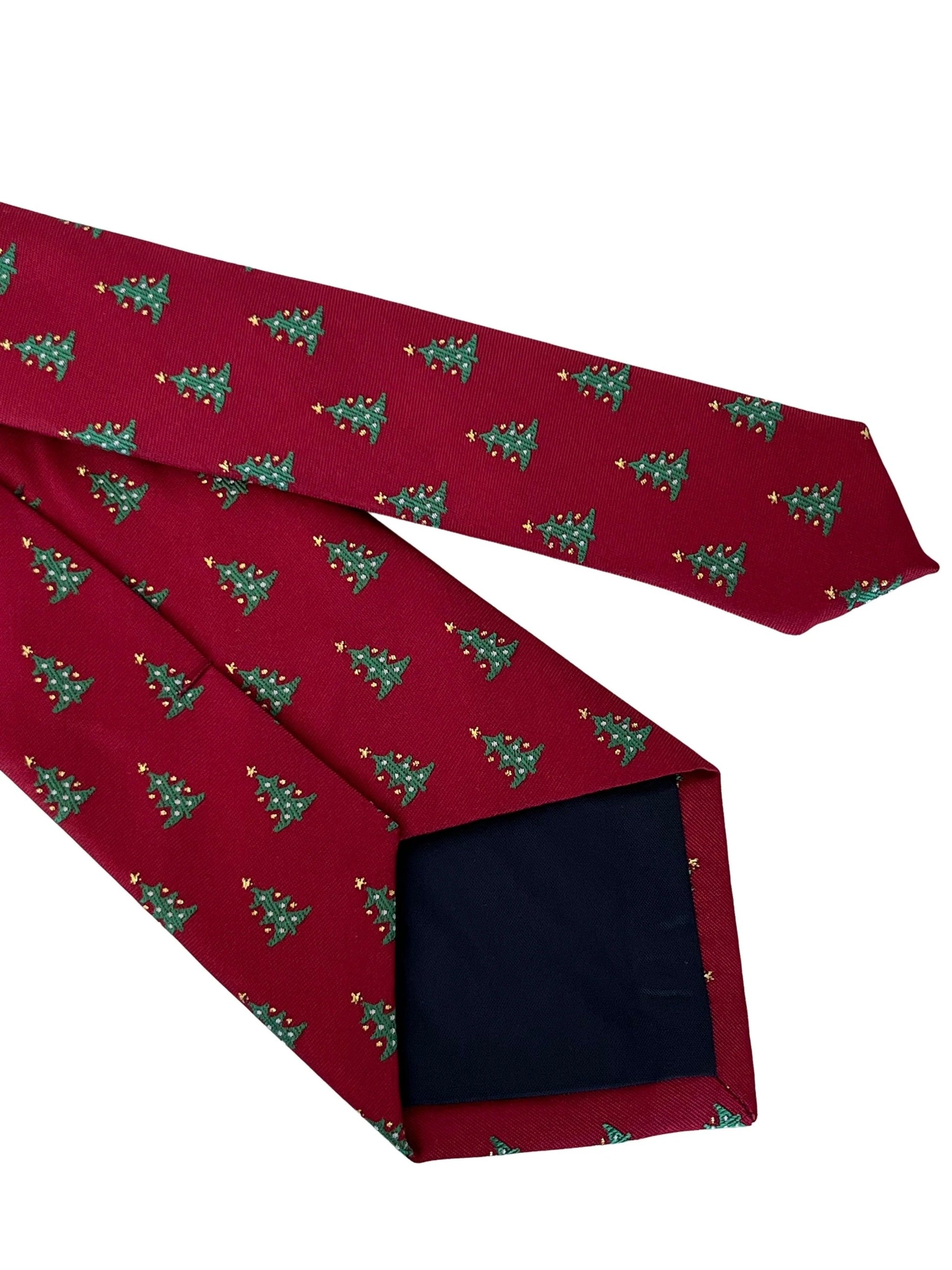 Maroon Burgundy Dark Red Tie with Festive Christmas Tree Design by Frederick Thomas Handmade Mens Ties