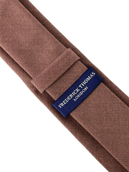 Matching Dusty Earthy Red Brick Bamboo Tie And Pocket Square - Handcrafted Luxury Set For Charcoal Navy And Grey Suits by Frederick Thomas Handmade Mens Ties