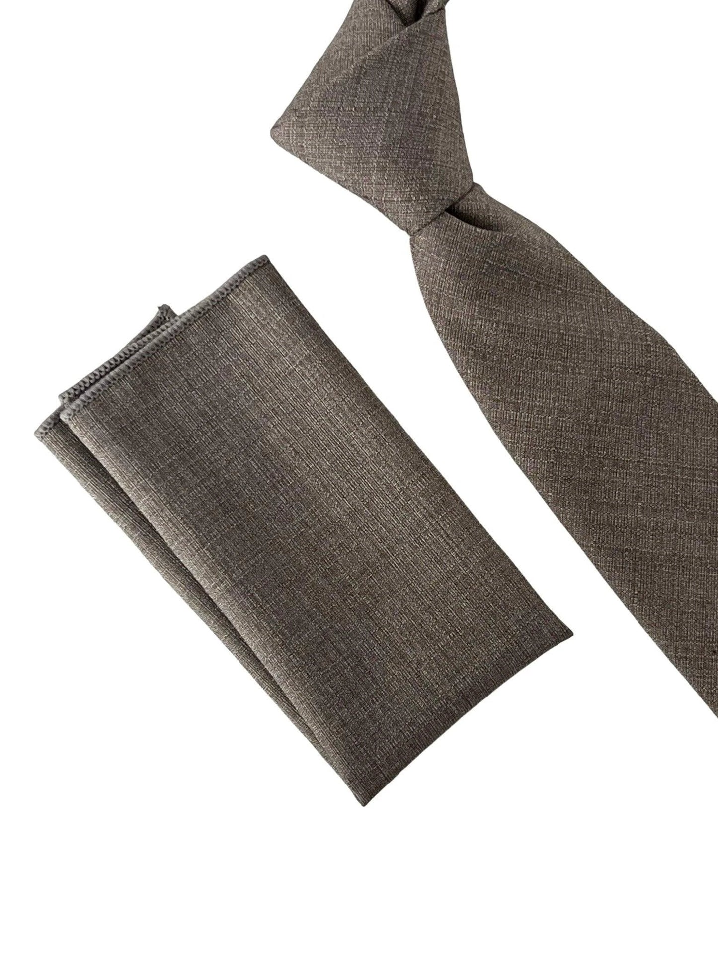 Matching Beige Taupe Brown Bamboo Tie And Pocket Square Set - Premium Bamboo Fabric With Subtle Sheen And Soft Touch by Frederick Thomas Handmade Mens Ties