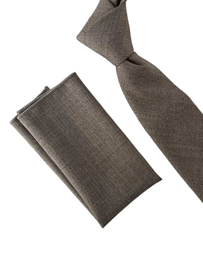 Matching Beige Taupe Brown Bamboo Tie And Pocket Square Set - Premium Bamboo Fabric With Subtle Sheen And Soft Touch by Frederick Thomas Handmade Mens Ties
