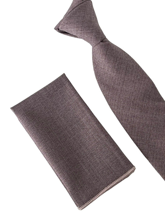 Matching plain mauve brown bamboo tie and pocket square by Frederick Thomas Handmade Mens Ties
