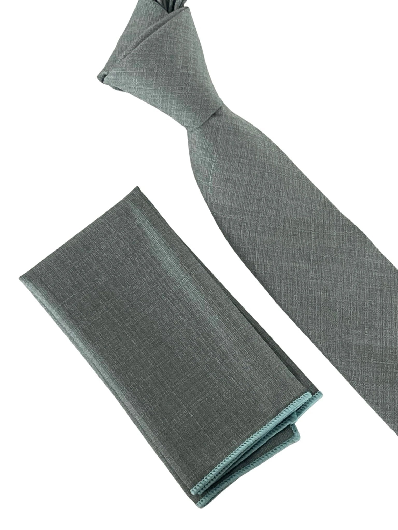 Matching plain sage mint olive green bamboo tie and pocket square set by Frederick Thomas Handmade Mens Ties