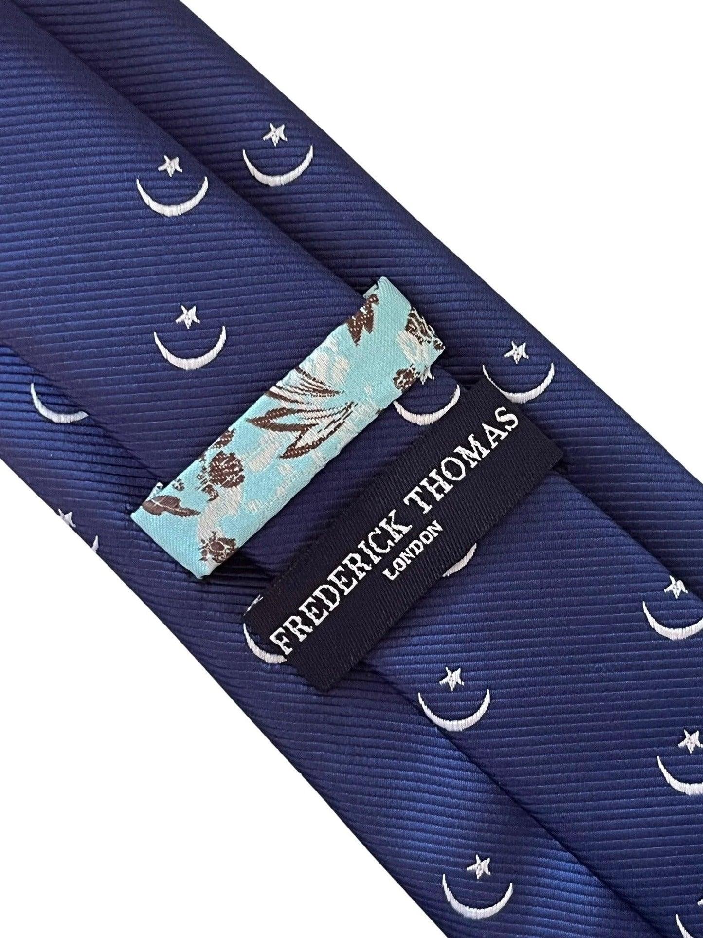 dark royal blue tie with crescent moon and star Ottoman religious symbol design by Frederick Thomas Handmade Mens Ties