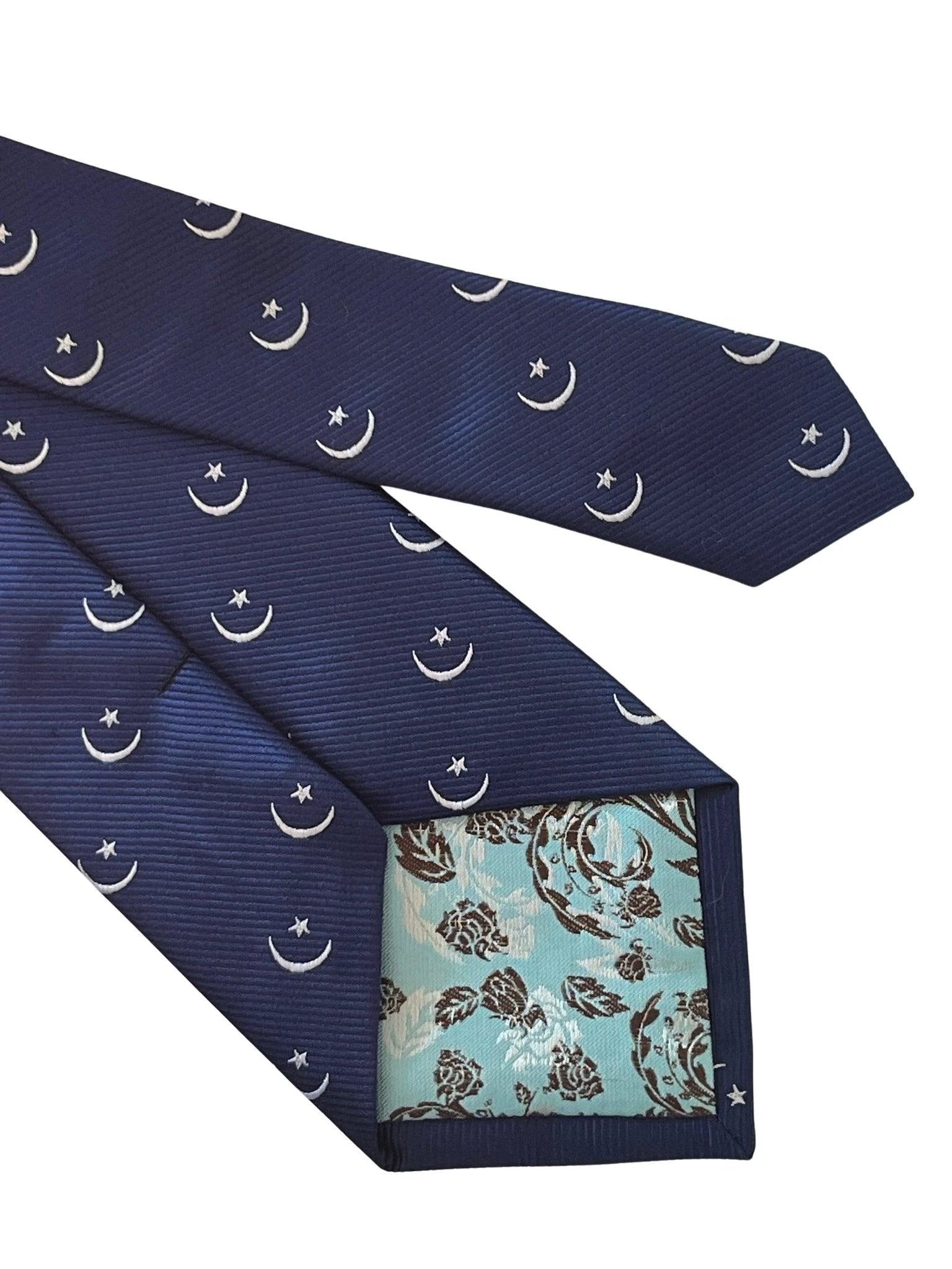 dark royal blue tie with crescent moon and star Ottoman religious symbol design by Frederick Thomas Handmade Mens Ties