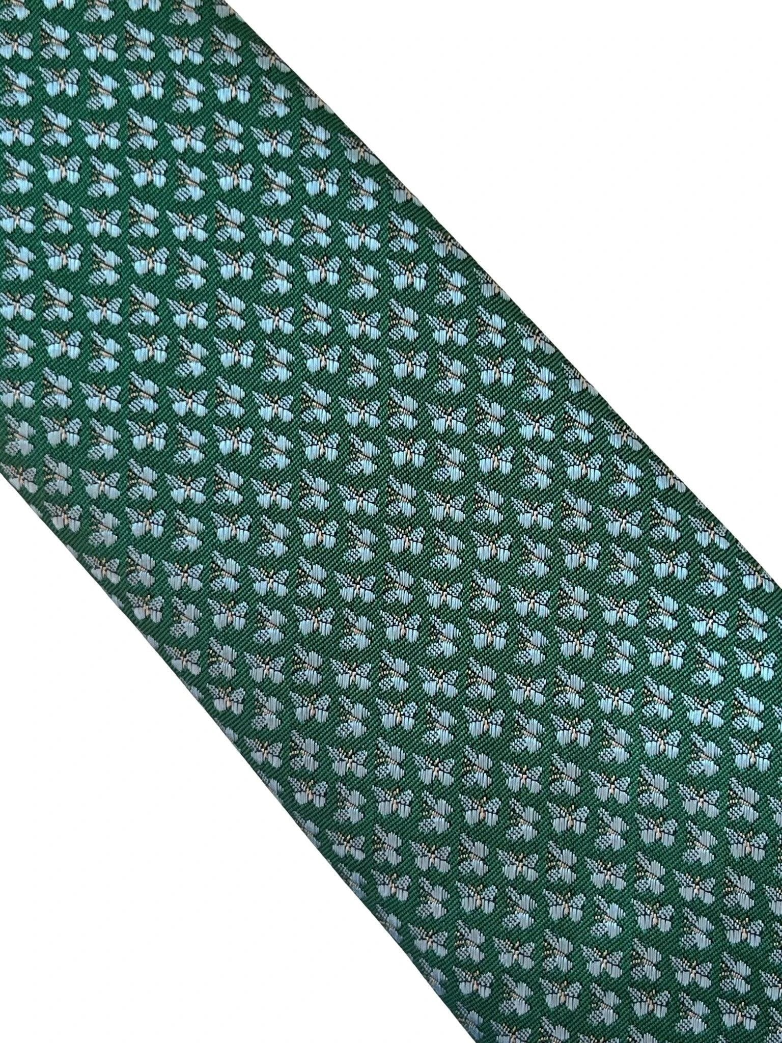 Emerald Dark Green Tie With Embroidered Butterfly Design - Handmade Craftsmanship For Timeless Formal Elegance by Frederick Thomas Handmade Mens Ties