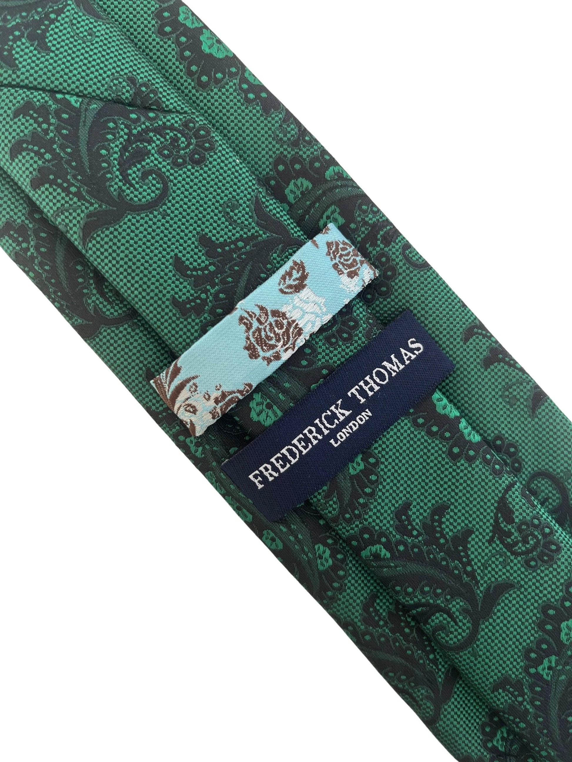 Jade, emerald green and black paisley classic tie by Frederick Thomas Handmade Mens Ties