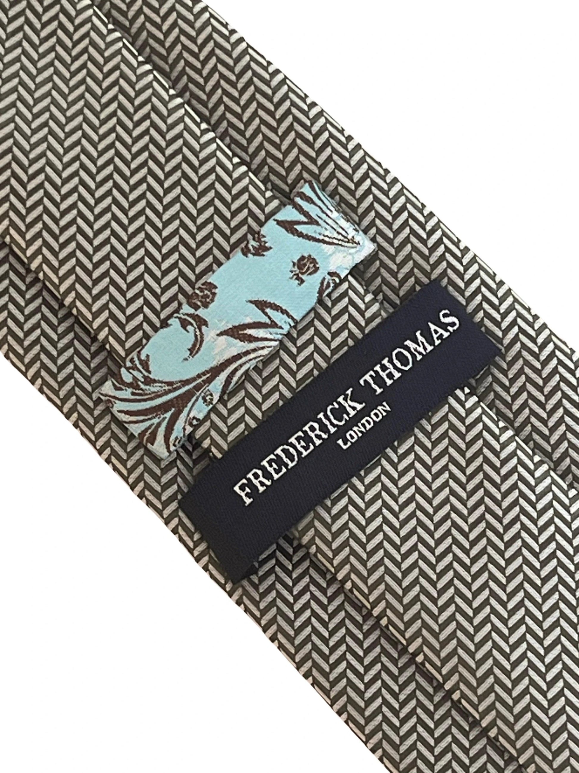 Dark Green And White Herringbone Classic Tie - Handmade Premium Wardrobe Essential by Frederick Thomas Handmade Mens Ties