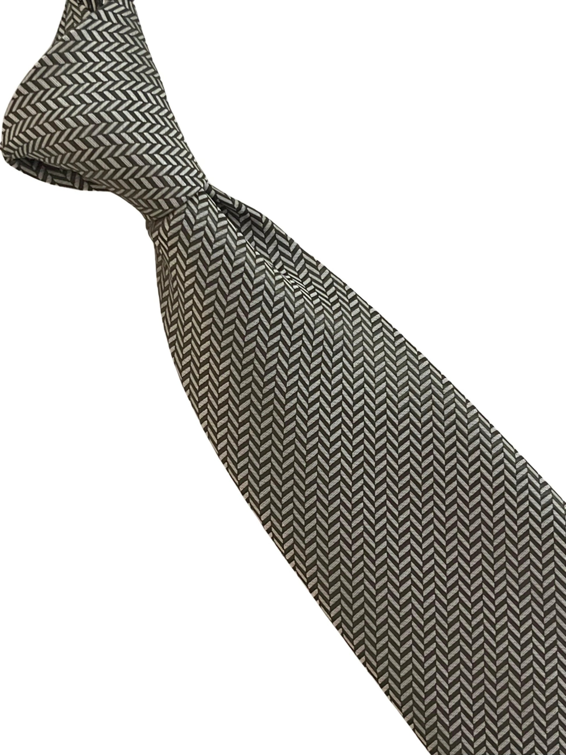 Dark Green And White Herringbone Classic Tie - Handmade Premium Wardrobe Essential by Frederick Thomas Handmade Mens Ties